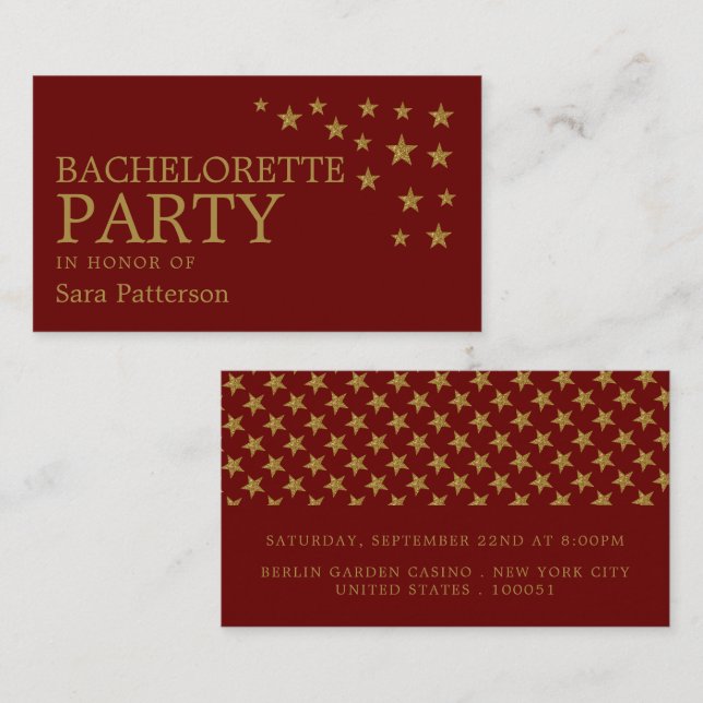 Tarjeta De Visita Estrellas de Purpurina de oro, billete Bachelorett (Anverso / Reverso)