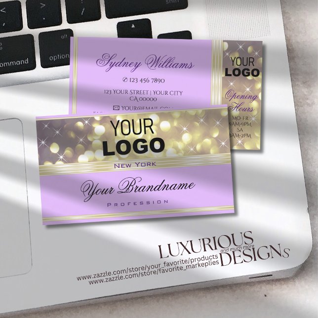 Tarjeta De Visita Estrellas de Purpurina Lilac Purple Gold con logot (Subido por el creador)