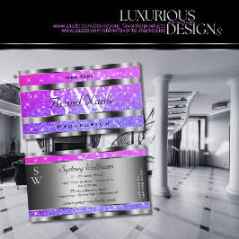 Tarjeta De Visita Estrellas de Purpurina rosa morado y elegante Mono