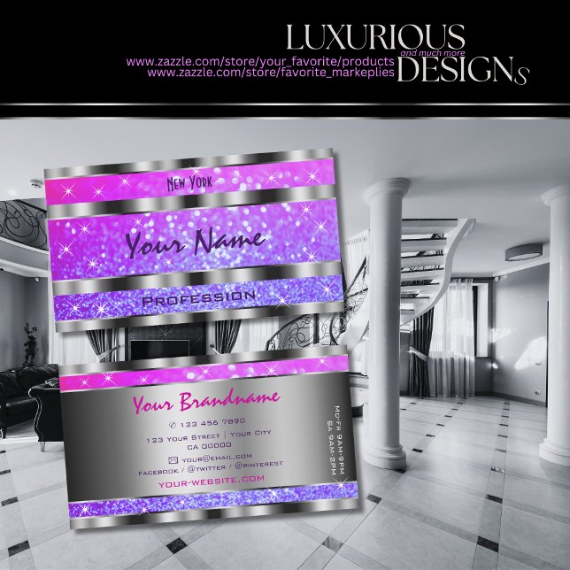 Tarjeta De Visita Estrellas de Purpurina rosa morado y elegante plat (Subido por el creador)