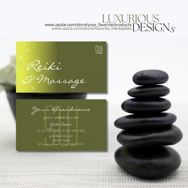 Tarjeta De Visita Estrellas de Purpurina verde amarillo y oliva con  (Subido por el creador)