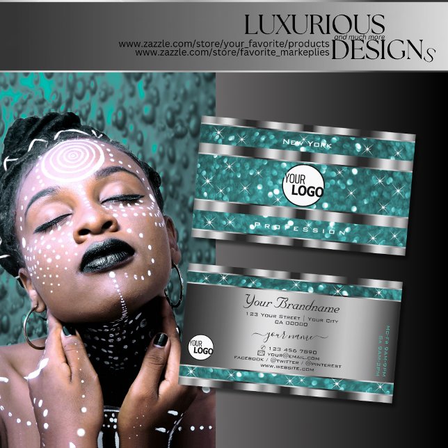 Tarjeta De Visita Estrellas de Purpurina Verde azuladas glamorosas a (Subido por el creador)