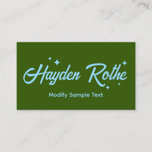 Tarjeta De Visita Estrellas de tipografía retro verde oscuro