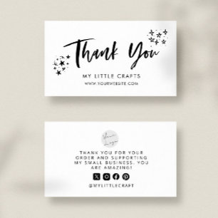 Tarjeta De Visita Estrellas Doodle de Gracias Negocio Pequeño Blanco
