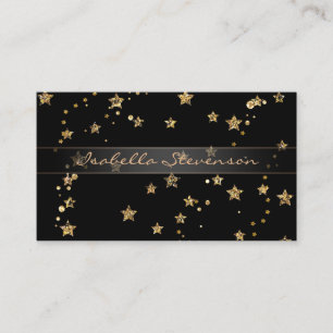 Tarjeta De Visita Estrellas doradas de Confetti purpurina luce negro