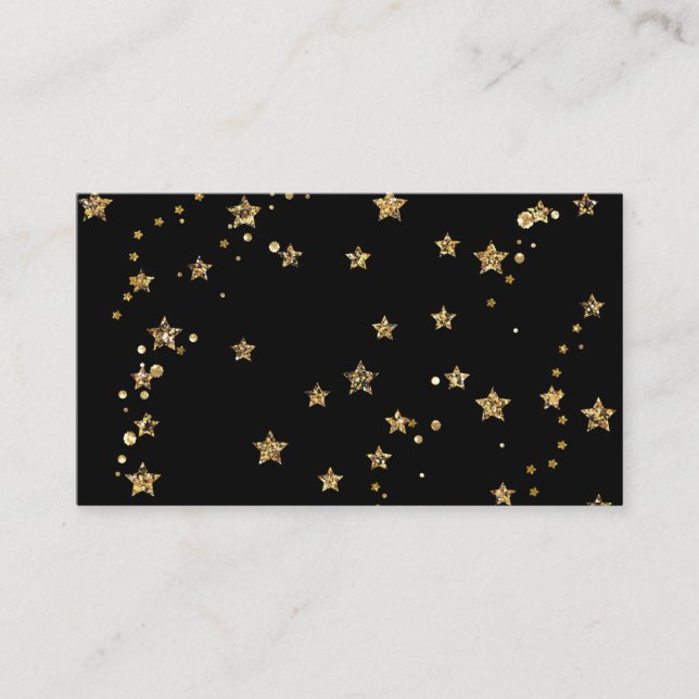 Tarjeta De Visita Estrellas doradas de Confetti purpurina luce negro (Anverso)