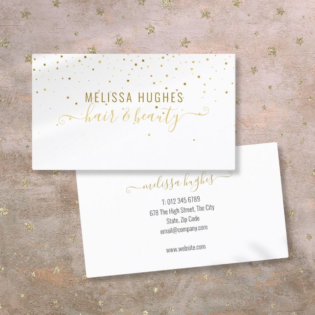 Tarjeta De Visita Estrellas Doradas Modernas Elegantes Escritura Est (Elegant Modern Gold Stars Stylish Script Business Card)