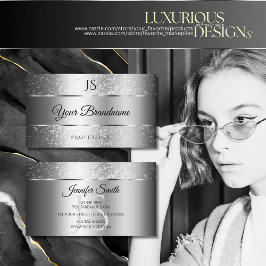 Tarjeta De Visita Estrellas e iniciales de Purpurina Silver Sparkle 