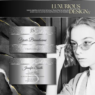 Tarjeta De Visita Estrellas e iniciales de Purpurina Silver Sparkle