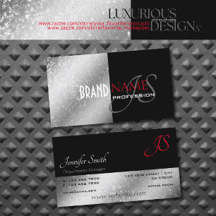 Tarjeta De Visita Estrellas e iniciales Purpurinoso de plata roja ne