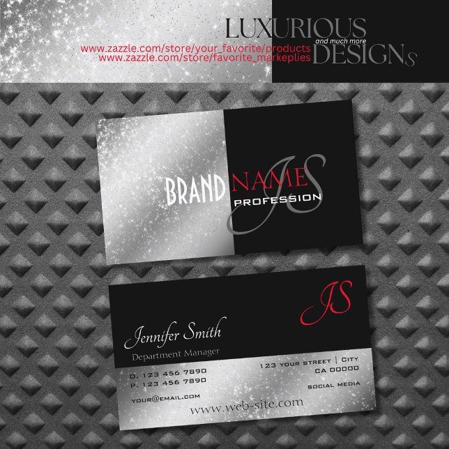 Tarjeta De Visita Estrellas e iniciales Purpurinoso de plata roja ne (Subido por el creador)