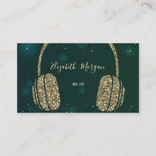 Tarjeta De Visita Estrellas Elegantes Auriculares con Brillo Verde D