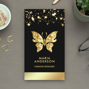 Tarjeta De Visita Estrellas Glam Chic Confeti Negro Hojalata Maripos