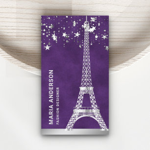 Tarjeta De Visita Estrellas Glam Confeti Plata Hoja París Torre Eiff