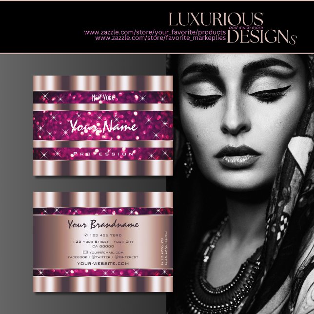 Tarjeta De Visita Estrellas glamorosas Rosas de Purpurina rosado dor (Subido por el creador)