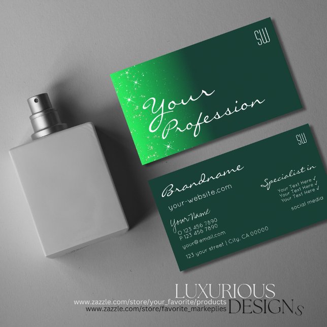 Tarjeta De Visita Estrellas modernas de Moda verde oscuro Purpurina  (Subido por el creador)