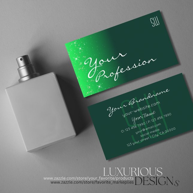 Tarjeta De Visita Estrellas modernas de Purpurina de Moda verde oscu (Subido por el creador)
