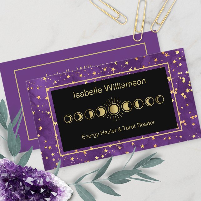 Tarjeta De Visita Estrellas Modernas Mínimas Ametistas Fase De Luna  (Subido por el creador)