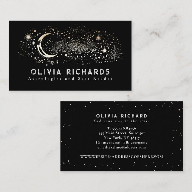 Tarjeta De Visita Estrellas nocturnas celestes Moon Black Cosmos Mys (Anverso / Reverso)