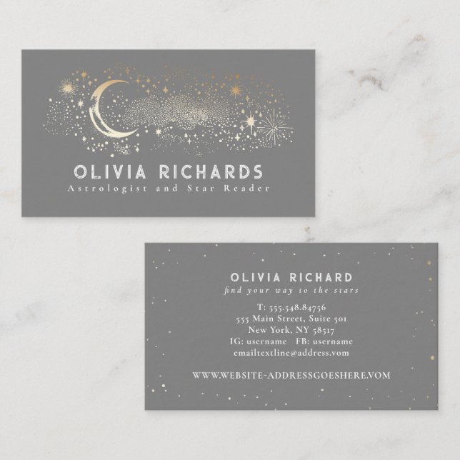 Tarjeta De Visita Estrellas nocturnas celestes Moon Light Gray Mysti (Anverso / Reverso)