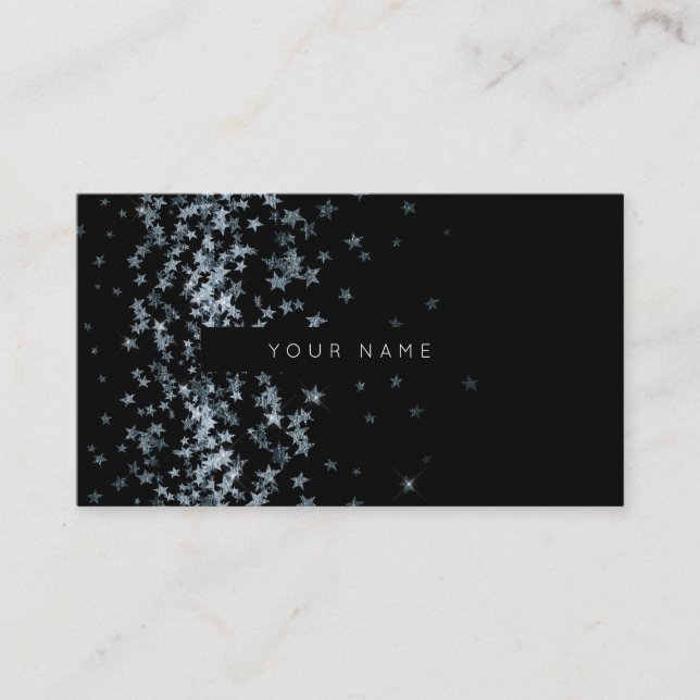 Tarjeta De Visita Estrellas plateadas Confetti Black Vip (Anverso)