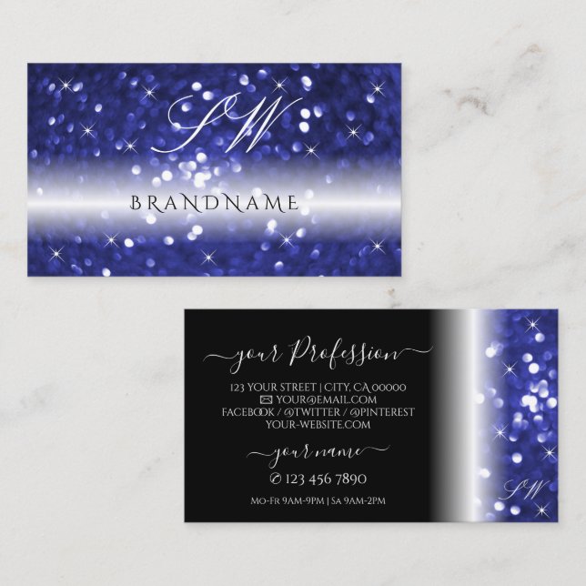 Tarjeta De Visita Estrellas Purpurinas de esparkling azul glamuroso  (Anverso / Reverso)