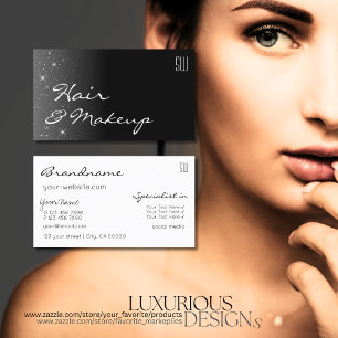 Tarjeta De Visita Estrellas Purpurinas en blanco y negro con monogra