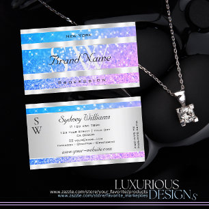 Tarjeta De Visita Estrellas Purpurinas rosadas verde azuladas  púrp