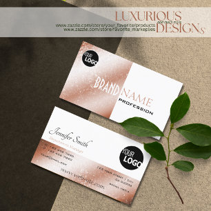 Tarjeta De Visita Estrellas Rosas de oro y Purpurina blanco con logo