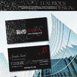 Tarjeta De Visita Estrellas y monograma de pequeños Purpurinas negro