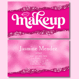 Tarjeta De Visita Estudio de Artista de Maquillaje con Brillo Rosa