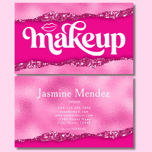 Tarjeta De Visita Estudio de Artista de Maquillaje con Brillo Rosa