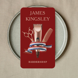 Tarjeta De Visita Estudio de Barbería de Lujo Barbería Moderna Rojo