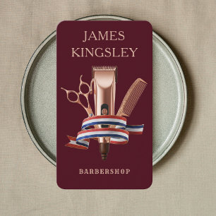 Tarjeta De Visita Estudio de Barbería de Lujo Barbershop Burgundy Mo