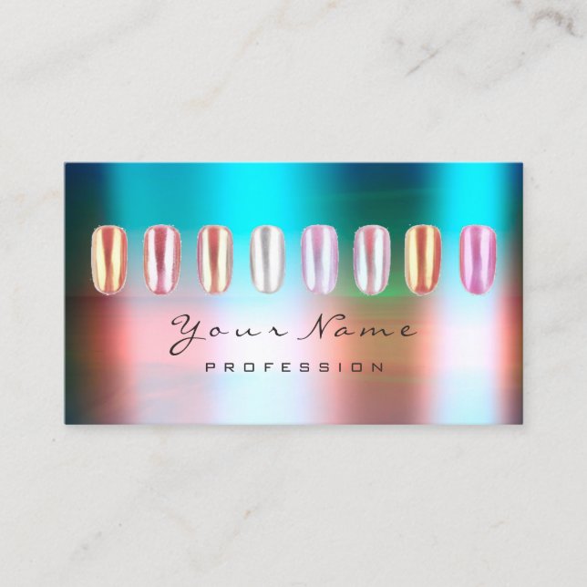 Tarjeta De Visita Estudio de belleza artística de uñas Ombre Océano  (Anverso)