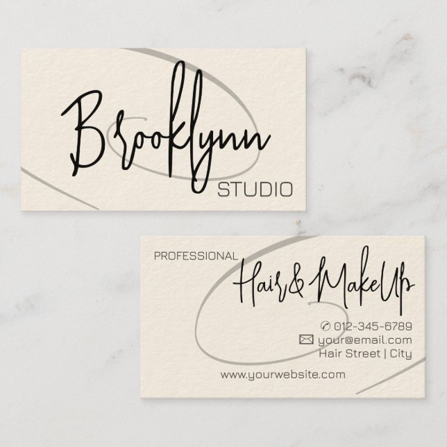 Tarjeta De Visita Estudio de cabello profesional de caligrafía moder (Anverso / Reverso)