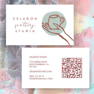 Tarjeta De Visita ESTUDIO DE CERÁMICA ALFARERÍA Código QR dibujado a