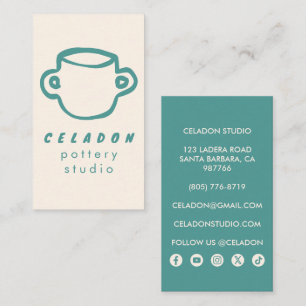 Tarjeta De Visita Estudio de Cerámica Elegante con Iconos Dibujados 