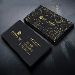 Tarjeta De Visita Estudio de Fotógrafo Negro y Dorado Elegante