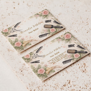 Tarjeta De Visita Estudio de Peinado Floral Elegante Negocio