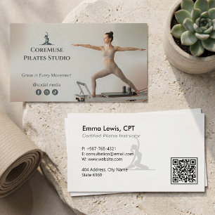 Tarjeta De Visita Estudio de Pilates Empresarial Gris Natural