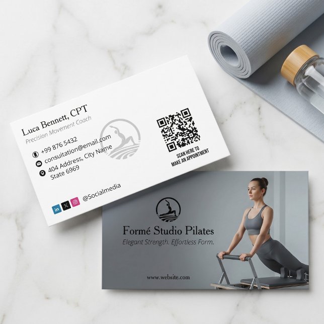 Tarjeta De Visita Estudio de Pilates Negocio | Código de barras gris (Subido por el creador)
