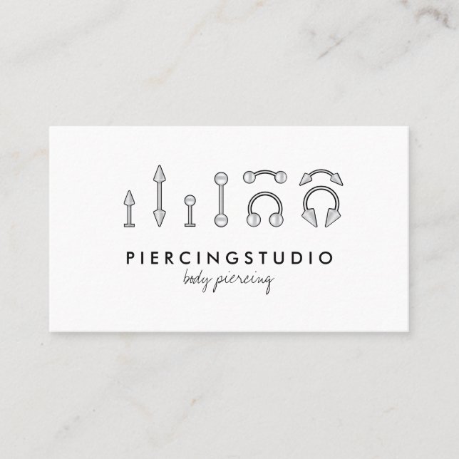 Tarjeta De Visita Estudio de tatuaje de Piering gris (Anverso)