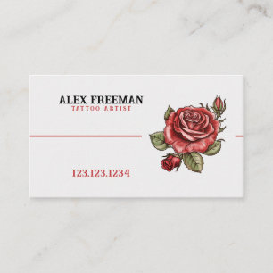 Tarjeta De Visita Estudio de tatuaje de rosa blanca y roja moderna