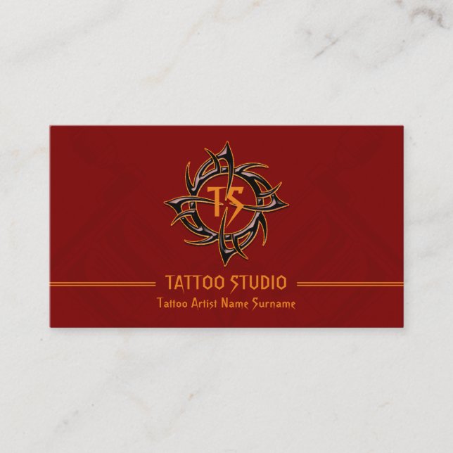 Tarjeta De Visita Estudio de tatuaje moderno mínimo rojo (Anverso)
