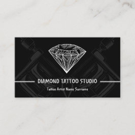 Tarjeta De Visita Estudio de tatuaje negro mínimo de diamantes