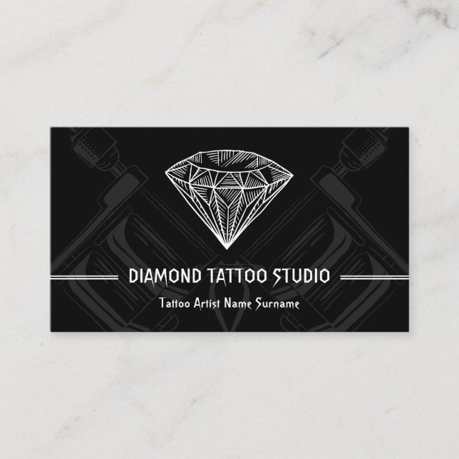 Tarjeta De Visita Estudio de tatuaje negro mínimo de diamantes (Anverso)