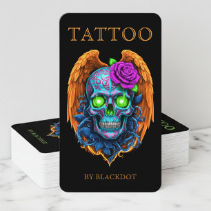 Tarjeta De Visita Estudio de Tatuajes Calavera Alada Tatuador Profes