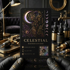 Tarjeta De Visita Estudio de Tatuajes Celestiales Luxury Negro Oro Q
