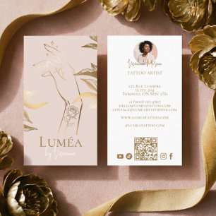 Tarjeta De Visita Estudio de Tatuajes Chic Luxury Blush Rosa Oro Art